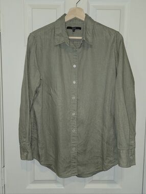 Quince 100% Linen Olive Green Button Front Shirt Medium M Women’s Safari